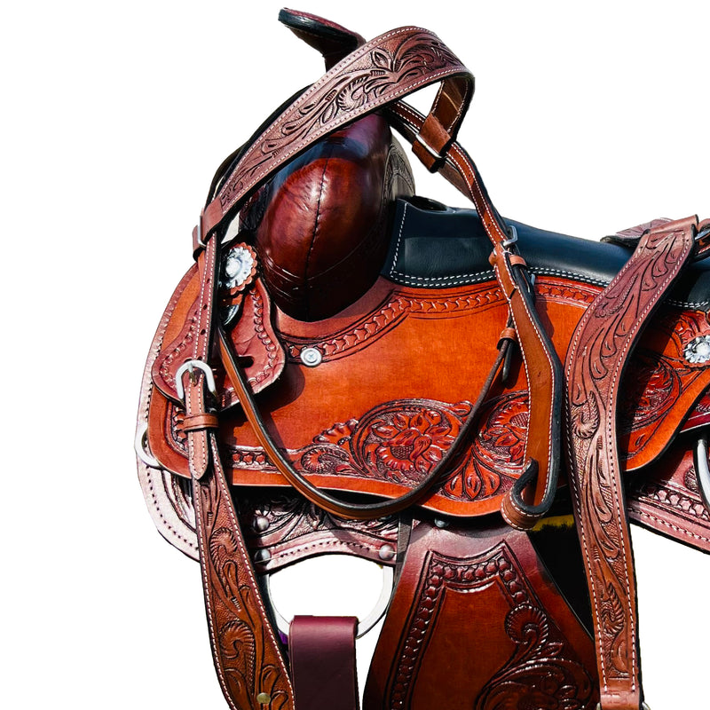 Resistance Western Horse Pleasure Saddle - Genuine Leather 15" 16" 17" 18" With Free Tack set