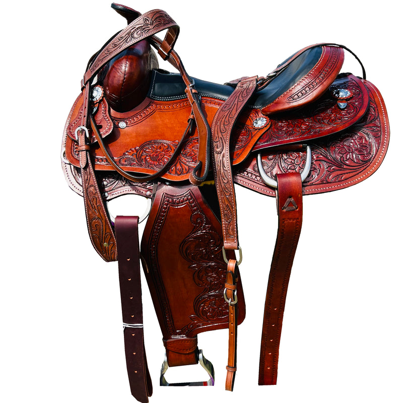 Resistance Western Horse Pleasure Saddle - Genuine Leather 15" 16" 17" 18" With Free Tack set