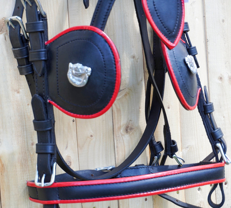 Full Size Leather Horse Driving Harness With Red Trim - Premium Quality