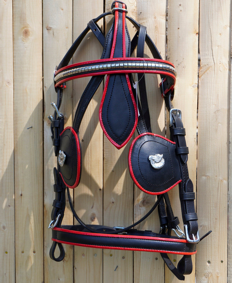 Full Size Leather Horse Driving Harness With Red Trim - Premium Quality