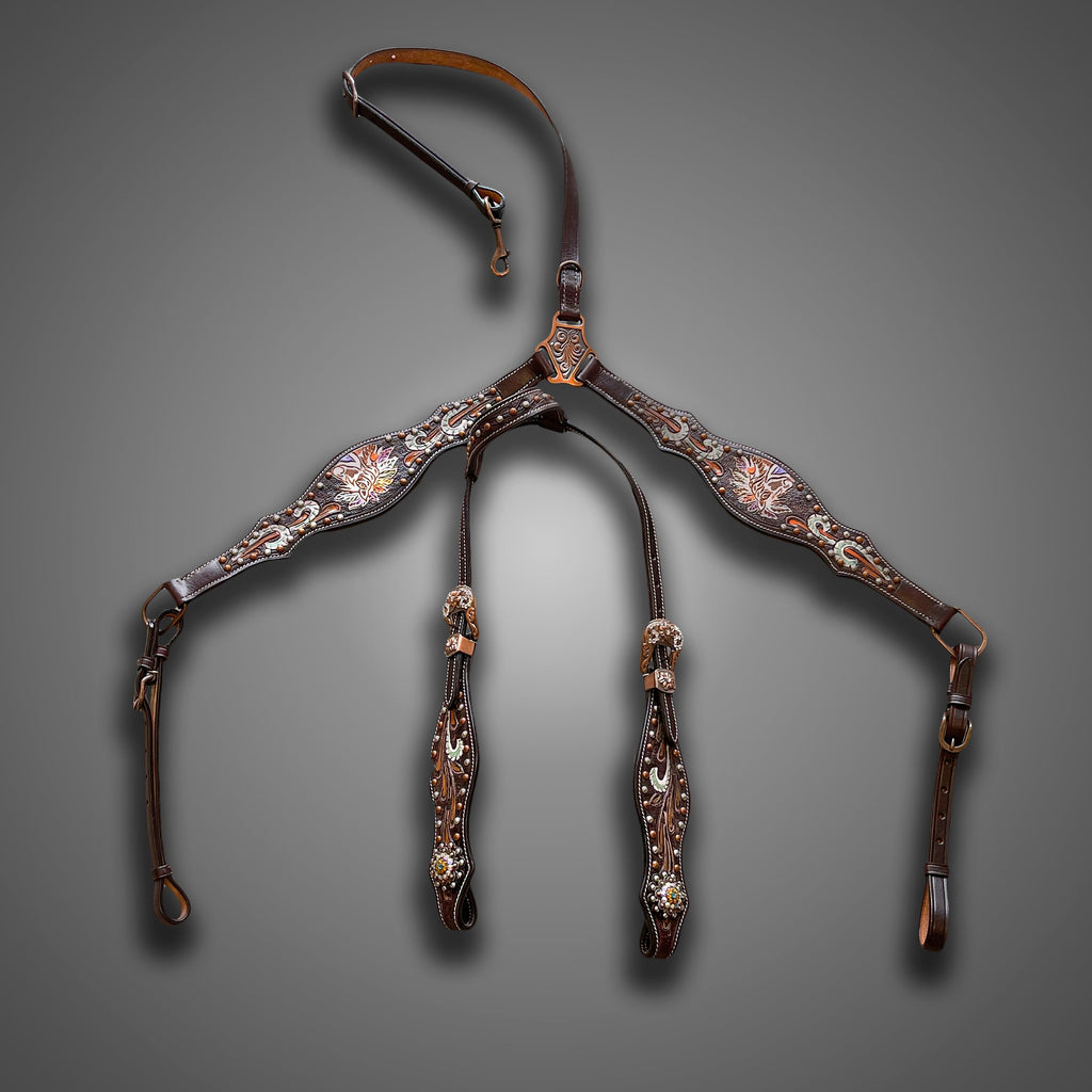 Western Brown Leather Tack Set of Headstall and Breast Collar -  Norway