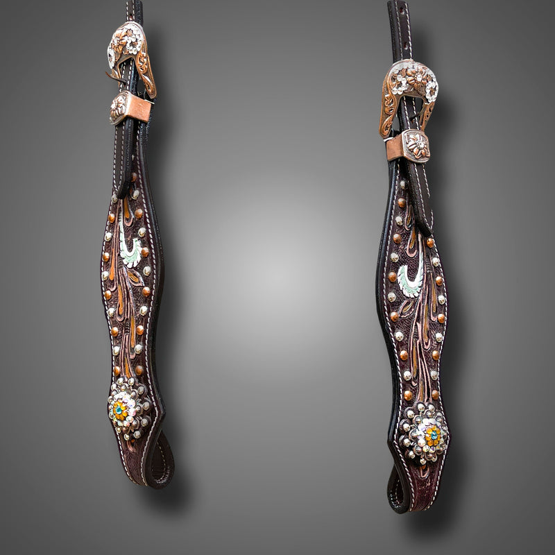 Premium Quality Western Leather Headstall and Breast Collar Set Conchos And Bead