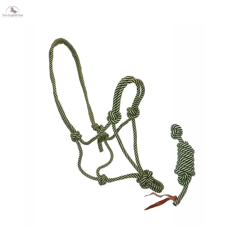 Resistance Braided NylonTwo Tone Rope Horse Halter with 9 Ft Matching Lead NewEngland Tack