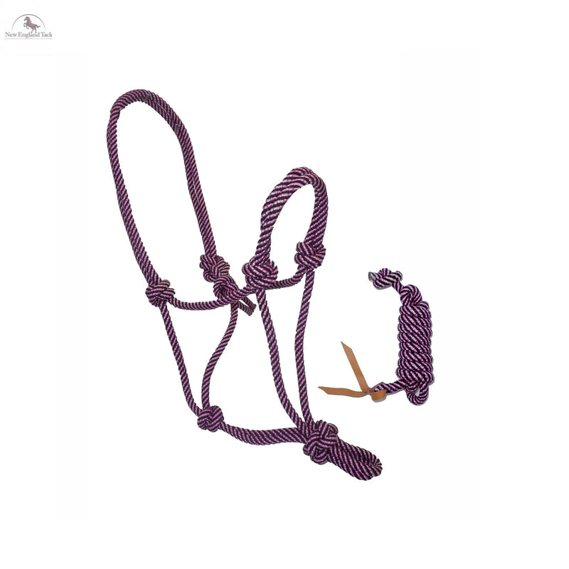 Resistance Braided NylonTwo Tone Rope Horse Halter with 9 Ft Matching Lead NewEngland Tack