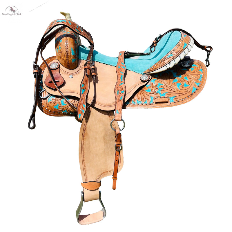 Resistance Western Horse Barrel Saddle Leather 14" 15" 16" 17" With Free Tack set NewEngland Tack