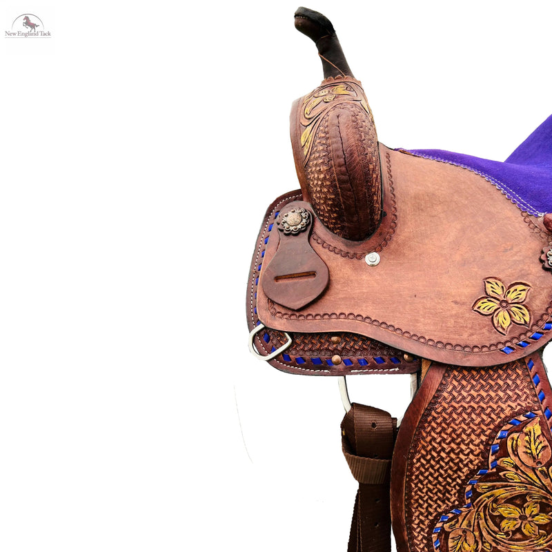 Resistance Youth / Pony Single Skirt Western Barrel Saddle With Floral And Basket Weave Tooling NewEngland Tack