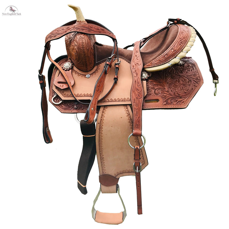 Youth Western Horse Barrel Saddle Horse Floral Tooled Leather 10" 12" 13" With Free Tack set NewEngland Tack