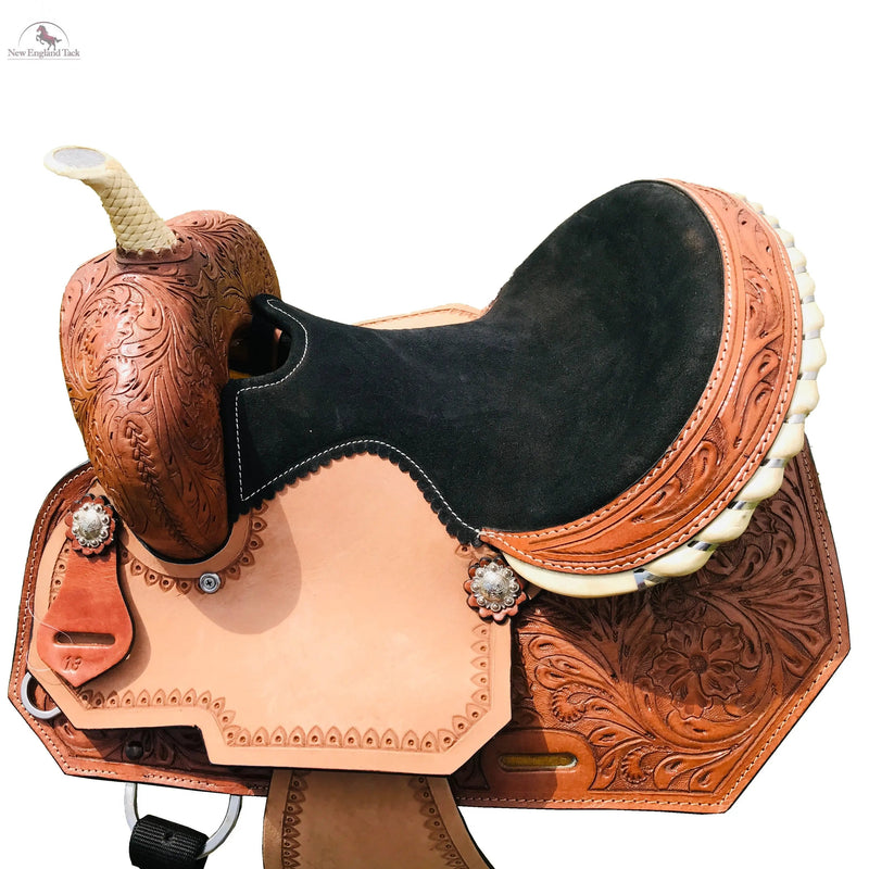 Youth Western Horse Barrel Saddle Horse Floral Tooled Leather 10" 12" 13" With Free Tack set NewEngland Tack