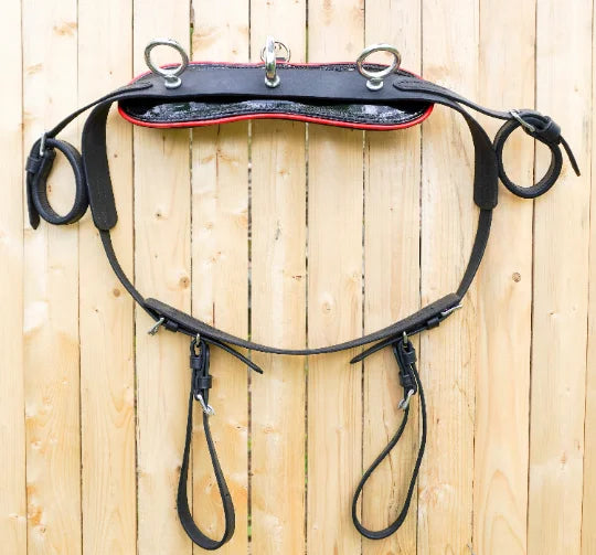 Miniature Small Horse Black Leather Round Stud Browband Driving Harness Set Trim With Red/White