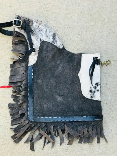 Handcrafted Cowhide Leather Western Chinks With Black Trim, Premium Quality Horse Riding Apparel