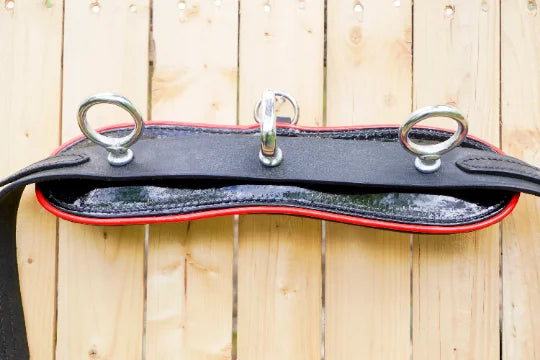 Miniature Small Horse Black Leather Round Stud Browband Driving Harness Set Trim With Red/White