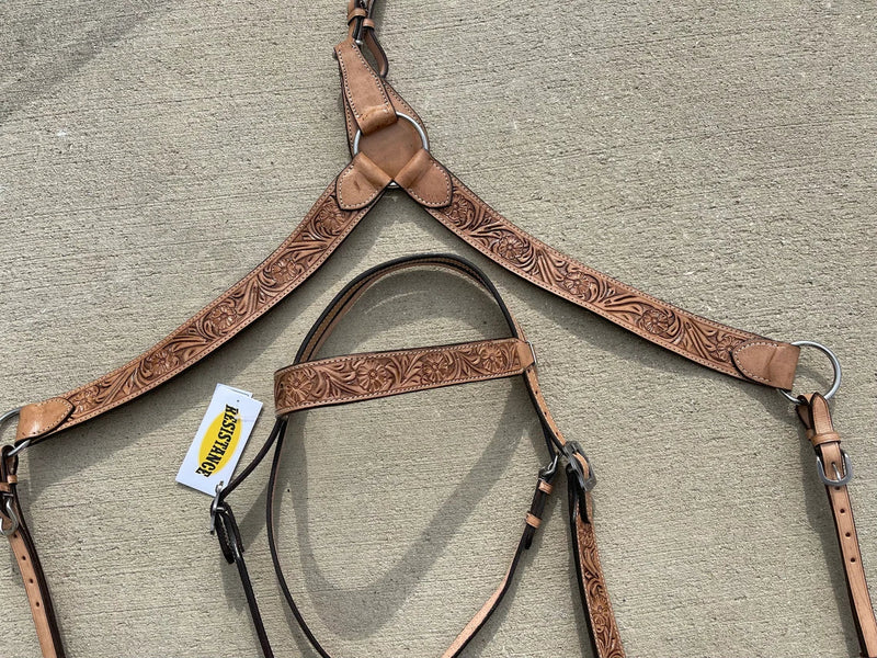 Premium Quality Western Headstall and Breast Collar Set, Leather Horse Tack Set With Silver Conchos And Beads