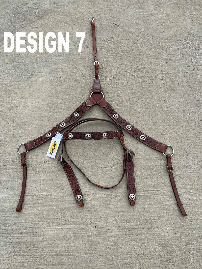 Premium Quality Western Headstall and Breast Collar Set, Leather Horse Tack Set With Silver Conchos And Beads