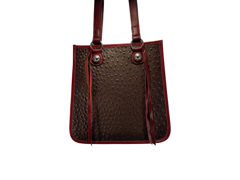 Western Tote Bag- Leather Dotted design - Red Boundary-Fringes