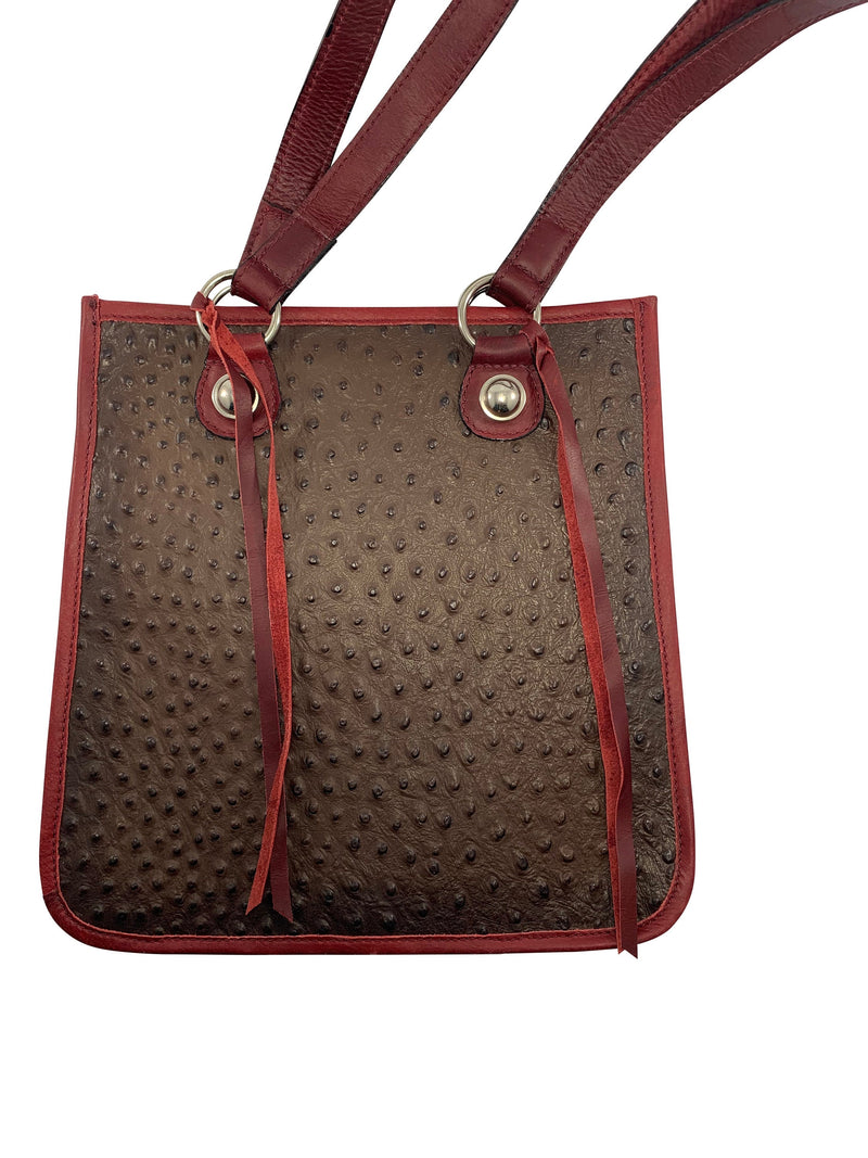 Western Tote Bag- Leather Dotted design - Red Boundary-Fringes