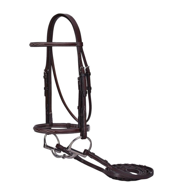 Hunter Bridle with Matching Reins- Fancy Stitched Premium Quality Leather with Stainless Steel Hardware