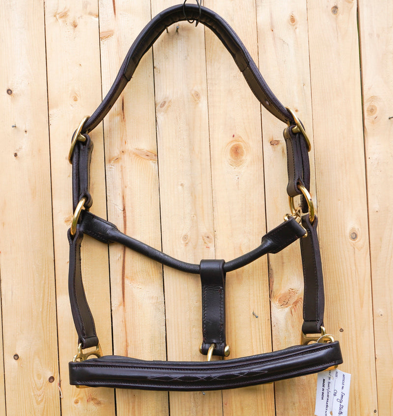 Leather Horse Halter Fancy Stitched - Brass Hardware