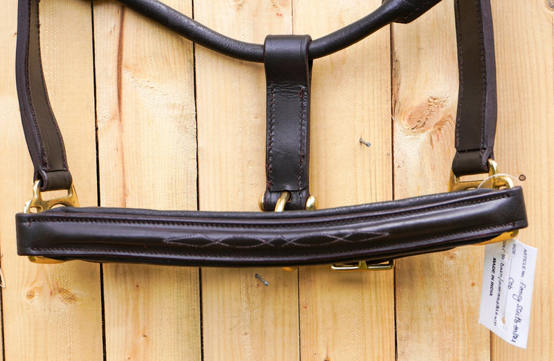 Leather Horse Halter Fancy Stitched - Brass Hardware