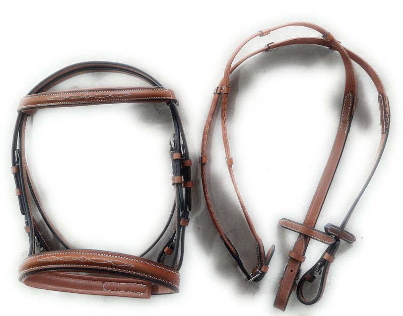 Fancy Stitched English Bridle - Premium Quality Leather with Stainless Steel Hardware - Pony Size