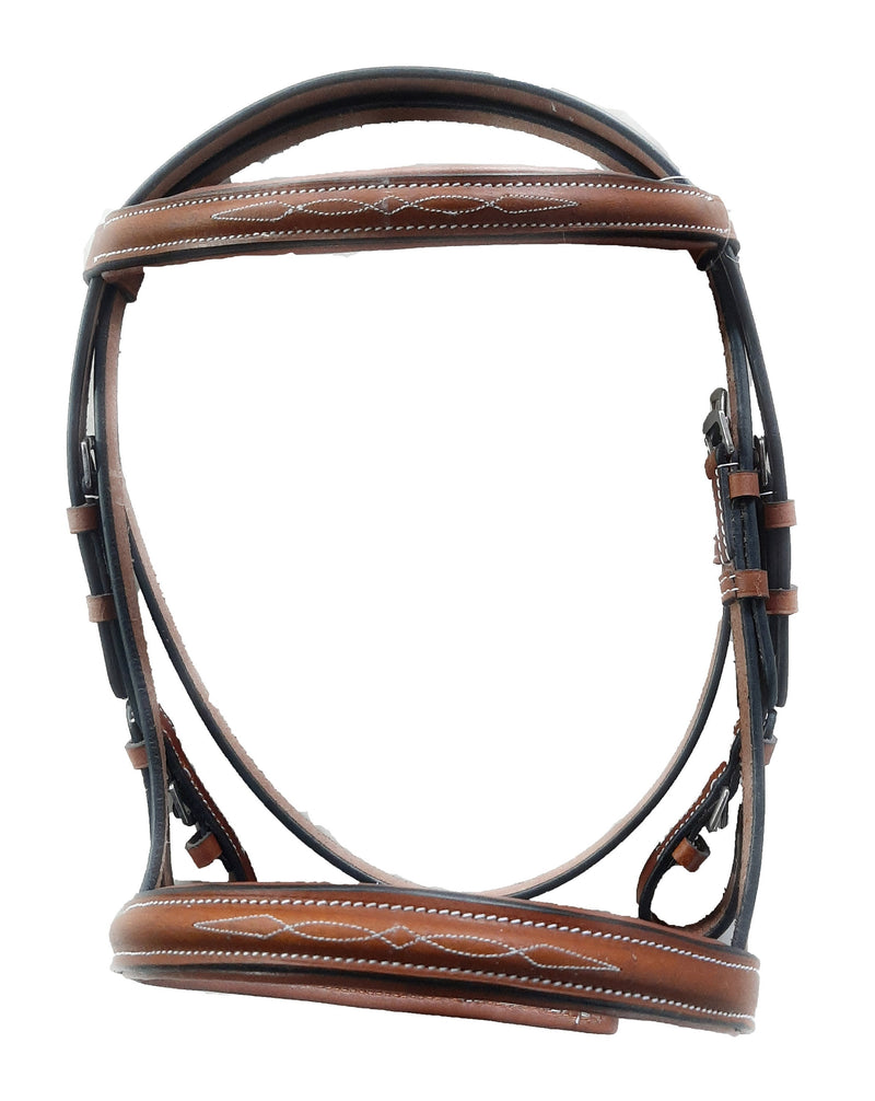 Fancy Stitched English Bridle - Premium Quality Leather with Stainless Steel Hardware - Pony Size