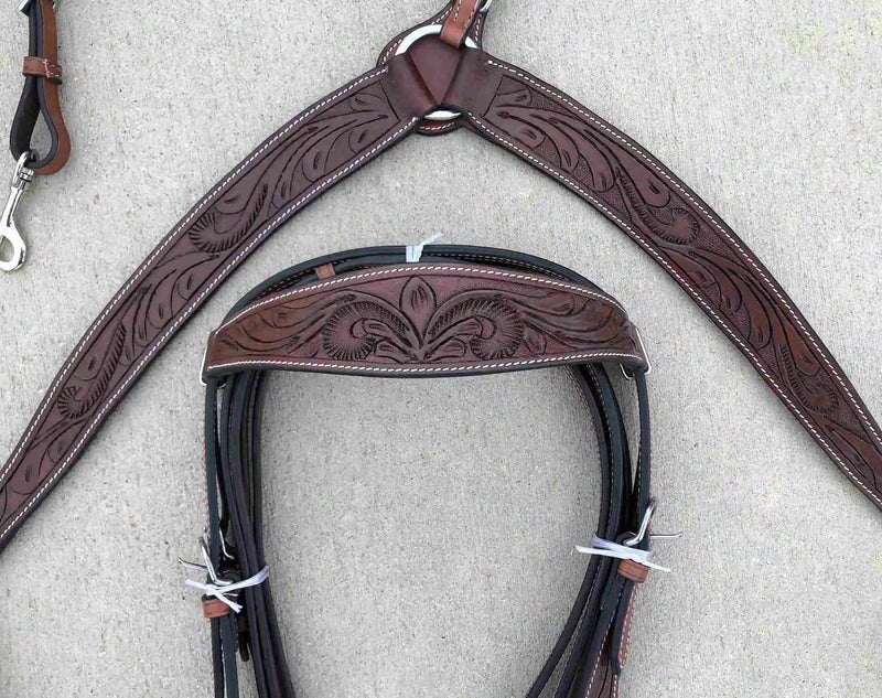 Headstall and Breast Collar Set with Reins and Middle Cinch - Argentinian Leather