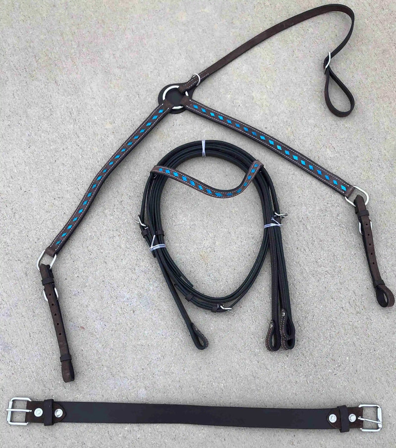 Headstall and Breast Collar Set with Reins and Girth - Two Colors - Leather