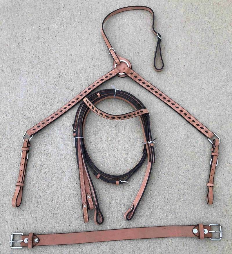 Headstall and Breast Collar Set with Reins and Girth - Two Colors - Leather