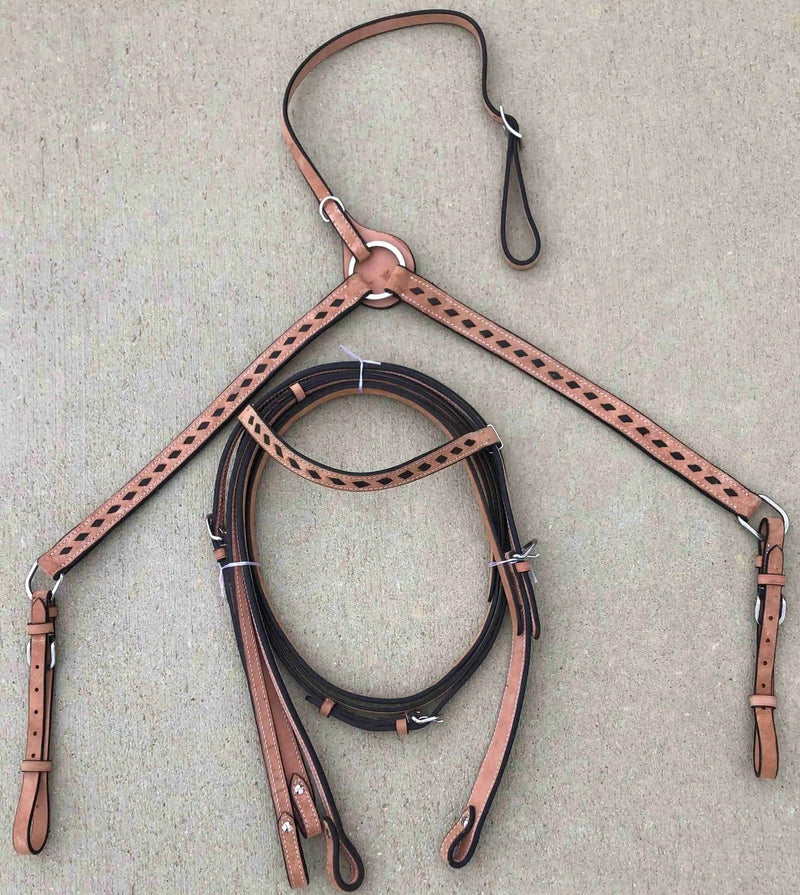 Headstall and Breast Collar Set with Reins and Girth - Two Colors - Leather