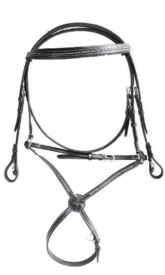 Mexican Bridle with Crystal Embossed Design Premium Quality Leather with Stainless Steel Hardware